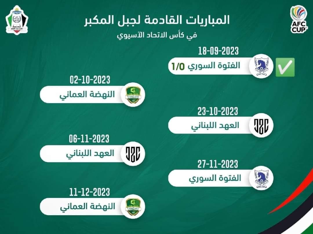 للتذكير: مباريات جبل المكبر في كأس الإتحاد الآسيوي،، المباراة القادمة: